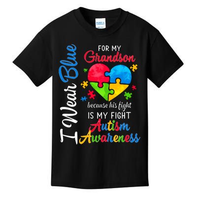 I Wear Blue For My Grandson Autism Awareness Kids T-Shirt