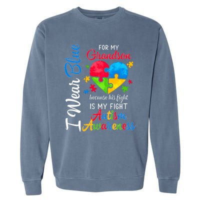 I Wear Blue For My Grandson Autism Awareness Garment-Dyed Sweatshirt