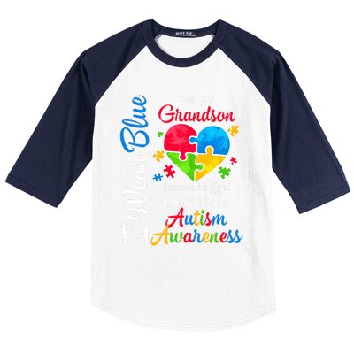 I Wear Blue For My Grandson Autism Awareness Baseball Sleeve Shirt