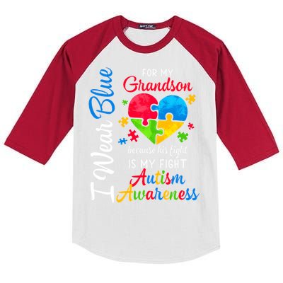 I Wear Blue For My Grandson Autism Awareness Kids Colorblock Raglan Jersey