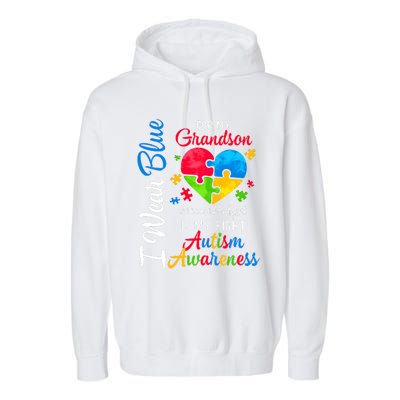 I Wear Blue For My Grandson Autism Awareness Garment-Dyed Fleece Hoodie