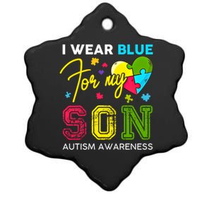 I Wear Blue For My Son Autism Awareness Month Mom Dad Love Great Gift Ceramic Star Ornament