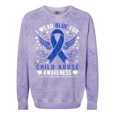 I Wear Blue For Child Abuse Awareness Month Blue Ribbon Colorblast Crewneck Sweatshirt