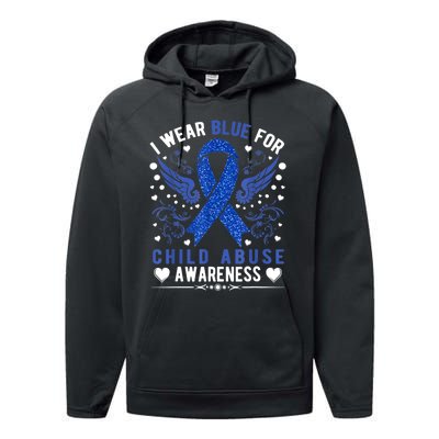 I Wear Blue For Child Abuse Awareness Month Blue Ribbon Performance Fleece Hoodie