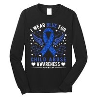 I Wear Blue For Child Abuse Awareness Month Blue Ribbon Long Sleeve Shirt