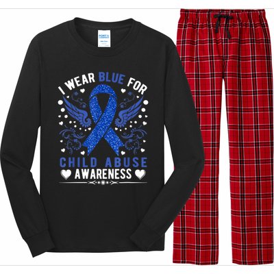 I Wear Blue For Child Abuse Awareness Month Blue Ribbon Long Sleeve Pajama Set