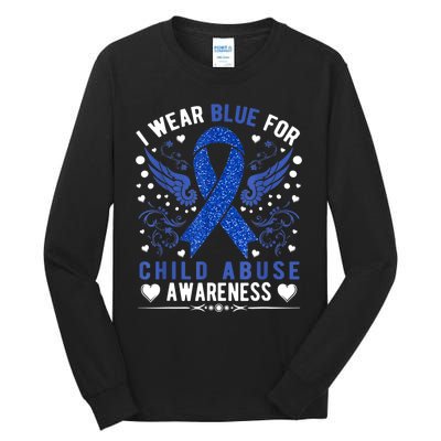 I Wear Blue For Child Abuse Awareness Month Blue Ribbon Tall Long Sleeve T-Shirt