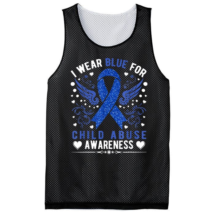 I Wear Blue For Child Abuse Awareness Month Blue Ribbon Mesh Reversible Basketball Jersey Tank