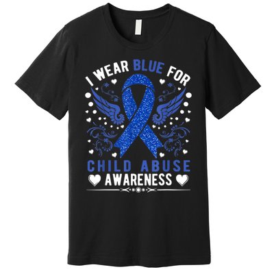 I Wear Blue For Child Abuse Awareness Month Blue Ribbon Premium T-Shirt