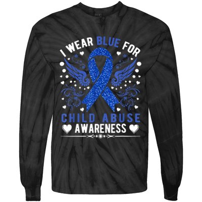 I Wear Blue For Child Abuse Awareness Month Blue Ribbon Tie-Dye Long Sleeve Shirt