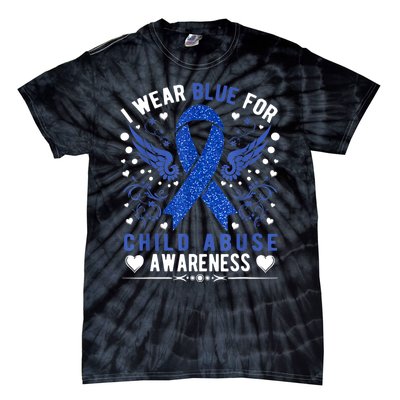 I Wear Blue For Child Abuse Awareness Month Blue Ribbon Tie-Dye T-Shirt