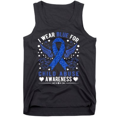 I Wear Blue For Child Abuse Awareness Month Blue Ribbon Tank Top