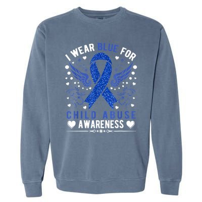 I Wear Blue For Child Abuse Awareness Month Blue Ribbon Garment-Dyed Sweatshirt