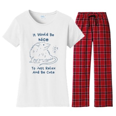 It Would Be Nice To Just Relax And Be Cute Funny Opossum Women's Flannel Pajama Set