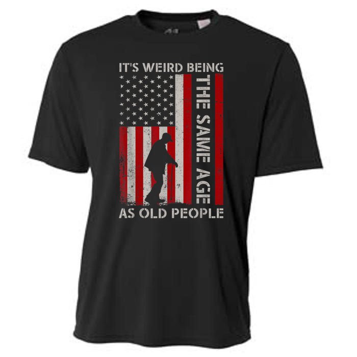 It's Weird Being The Same Age As Old People American Flag Cooling Performance Crew T-Shirt