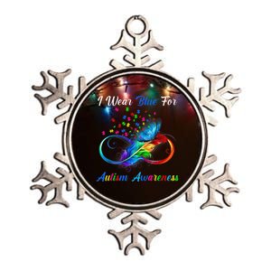 I Wear Blue For Autism Awareness Butterfly Puzzle Pieces Metallic Star Ornament