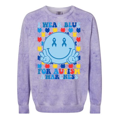 I Wear Blue For Autism Awareness Month Smile Peace Colorblast Crewneck Sweatshirt