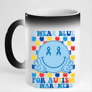 I Wear Blue For Autism Awareness Month Smile Peace 11oz Black Color Changing Mug