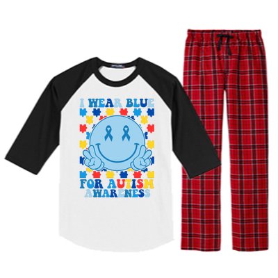 I Wear Blue For Autism Awareness Month Smile Peace Raglan Sleeve Pajama Set