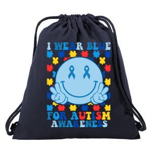 I Wear Blue For Autism Awareness Month Smile Peace Drawstring Bag