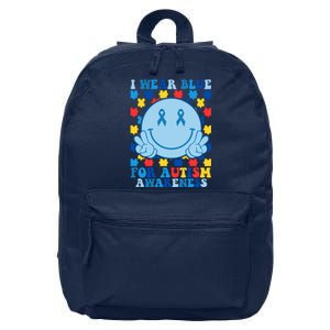 I Wear Blue For Autism Awareness Month Smile Peace 16 in Basic Backpack