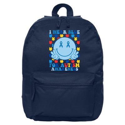 I Wear Blue For Autism Awareness Month Smile Peace 16 in Basic Backpack