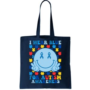 I Wear Blue For Autism Awareness Month Smile Peace Tote Bag