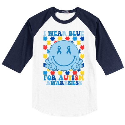 I Wear Blue For Autism Awareness Month Smile Peace Baseball Sleeve Shirt