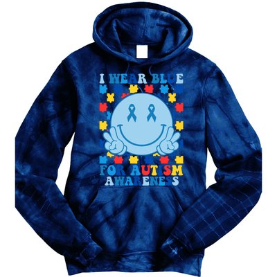 I Wear Blue For Autism Awareness Month Smile Peace Tie Dye Hoodie