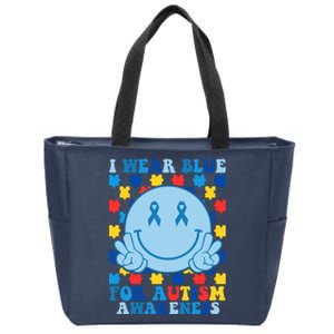 I Wear Blue For Autism Awareness Month Smile Peace Zip Tote Bag