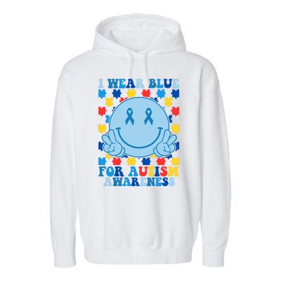 I Wear Blue For Autism Awareness Month Smile Peace Garment-Dyed Fleece Hoodie