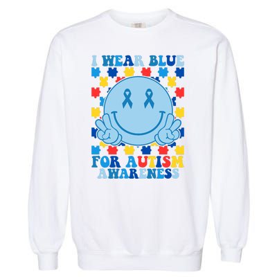 I Wear Blue For Autism Awareness Month Smile Peace Garment-Dyed Sweatshirt