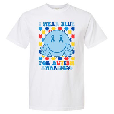 I Wear Blue For Autism Awareness Month Smile Peace Garment-Dyed Heavyweight T-Shirt