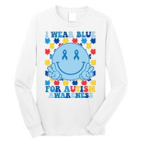 I Wear Blue For Autism Awareness Month Smile Peace Long Sleeve Shirt