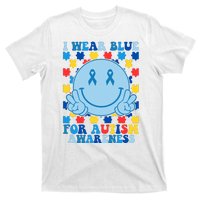 I Wear Blue For Autism Awareness Month Smile Peace T-Shirt