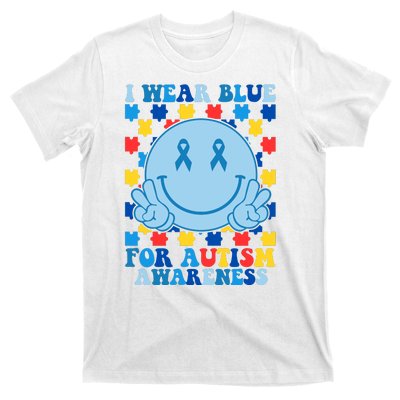 I Wear Blue For Autism Awareness Month Smile Peace T-Shirt