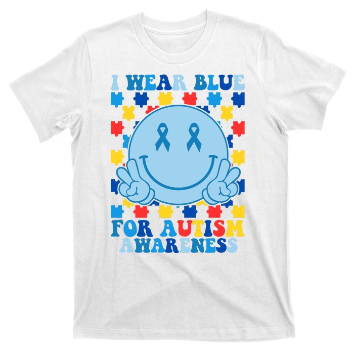 I Wear Blue For Autism Awareness Month Smile Peace T-Shirt