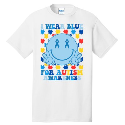 I Wear Blue For Autism Awareness Month Smile Peace Tall T-Shirt