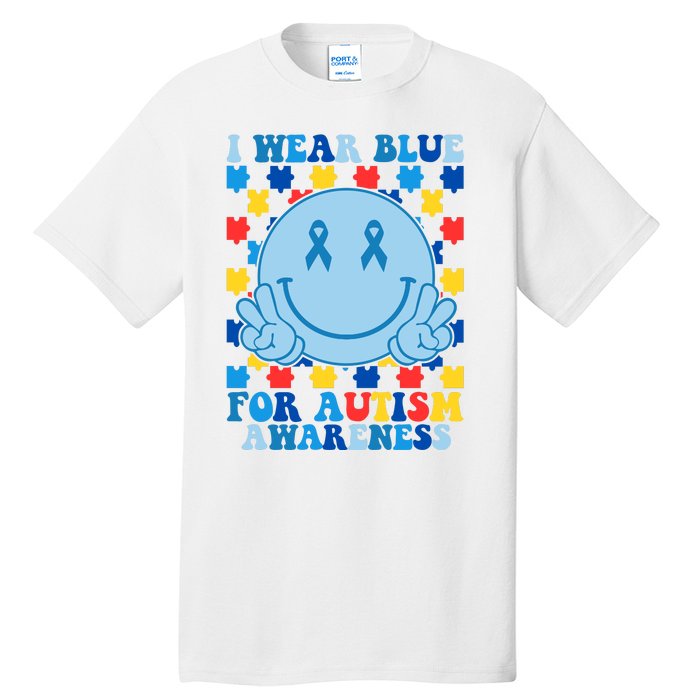 I Wear Blue For Autism Awareness Month Smile Peace Tall T-Shirt