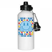 I Wear Blue For Autism Awareness Month Smile Peace Aluminum Water Bottle