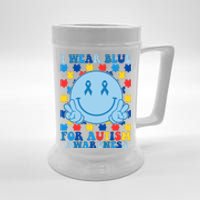 I Wear Blue For Autism Awareness Month Smile Peace Beer Stein