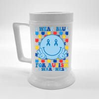 I Wear Blue For Autism Awareness Month Smile Peace Beer Stein