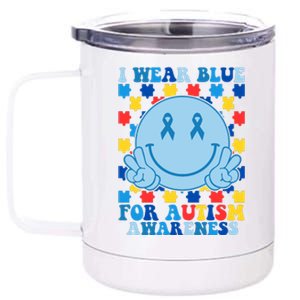 I Wear Blue For Autism Awareness Month Smile Peace 12 oz Stainless Steel Tumbler Cup