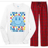 I Wear Blue For Autism Awareness Month Smile Peace Long Sleeve Pajama Set