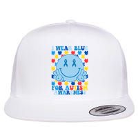 I Wear Blue For Autism Awareness Month Smile Peace Flatbill Hat