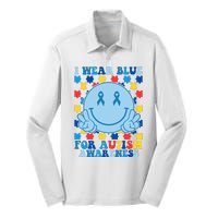 I Wear Blue For Autism Awareness Month Smile Peace Silk Touch Performance Long Sleeve Polo