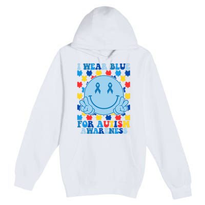 I Wear Blue For Autism Awareness Month Smile Peace Premium Pullover Hoodie