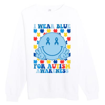 I Wear Blue For Autism Awareness Month Smile Peace Premium Crewneck Sweatshirt