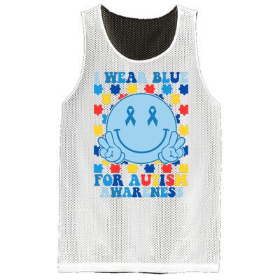 I Wear Blue For Autism Awareness Month Smile Peace Mesh Reversible Basketball Jersey Tank