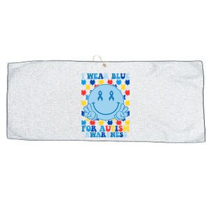 I Wear Blue For Autism Awareness Month Smile Peace Large Microfiber Waffle Golf Towel